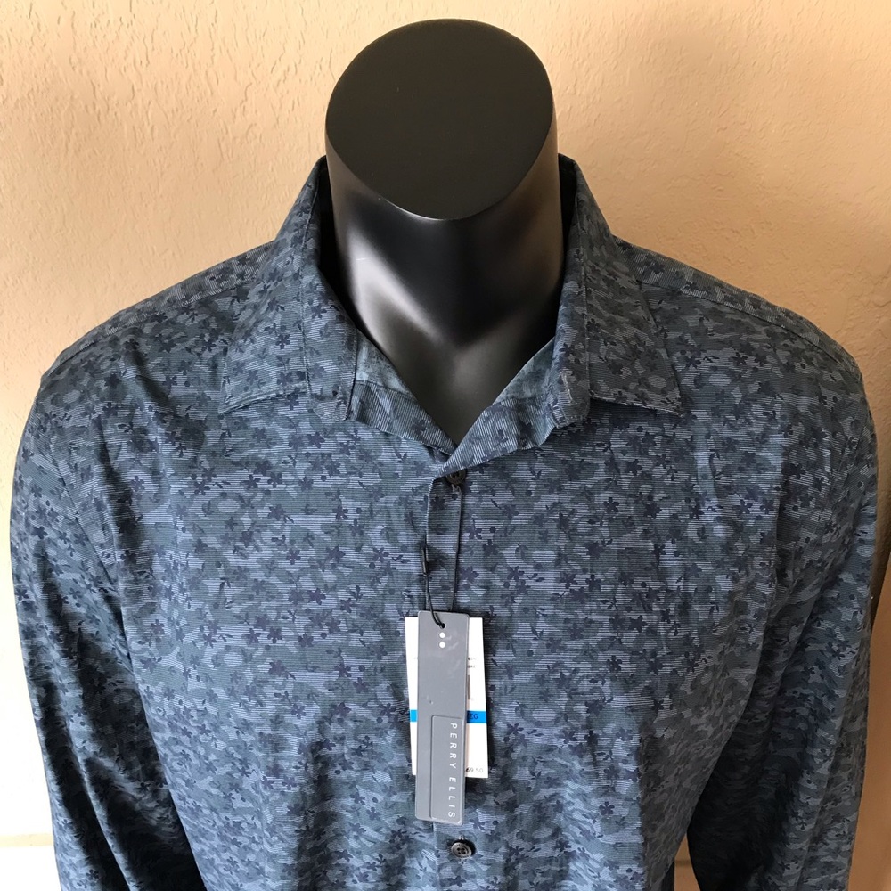 Perry Ellis Mens Floral Shirt Button-down Size XL